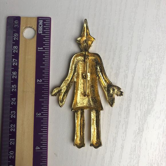 Vintage Gold Tone Pierrot Sad Clown Figural Halloween Spooky Large Brooch Pin - Picture 5 of 5
